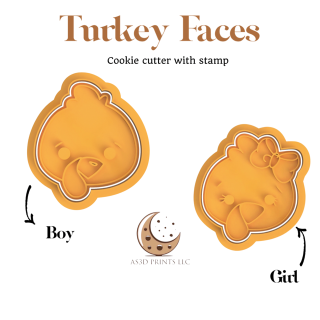 Turkey Faces cookie cutter with stamp