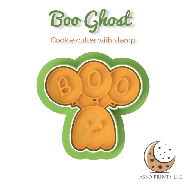 Boo Ghost cookie cutter with stamp