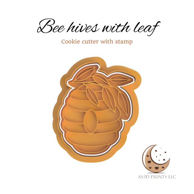 Bee hive with leaf cookie cutter with stamp