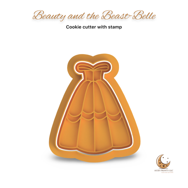 BEAUTY AND THE BEAST dress cookie cutter with stamp