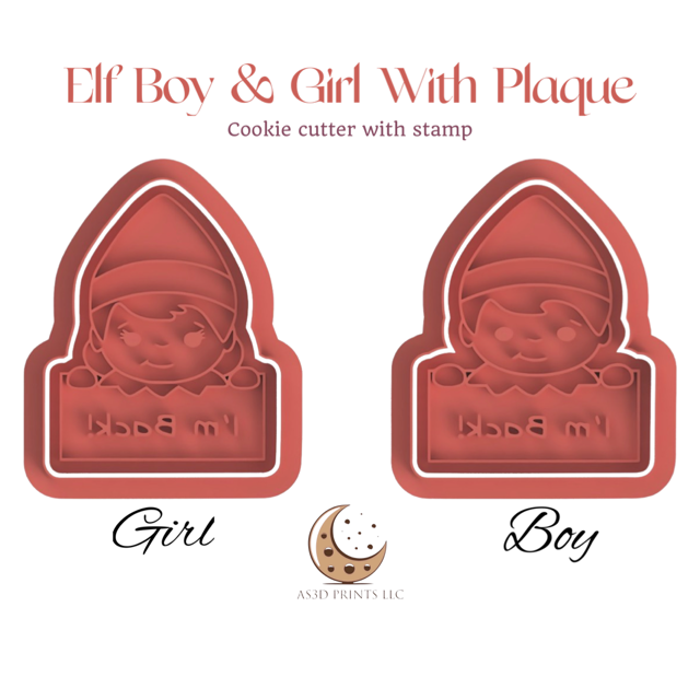 Elf BOY & GIRL #2 cookie cutter with stamp