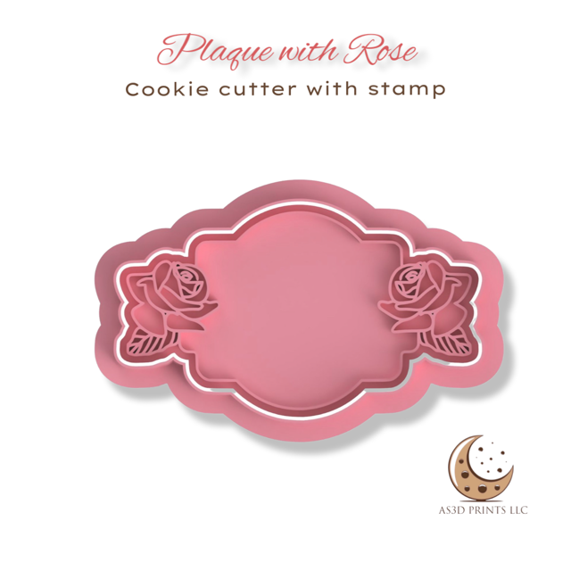PLaquet with Rose cookie cutter with stamp