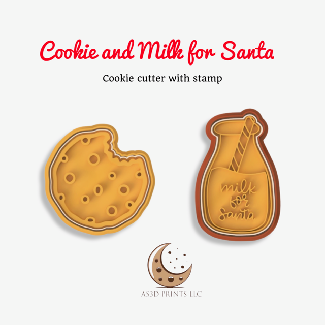 Cookie and Milk for Santa cookie cutter with stamp