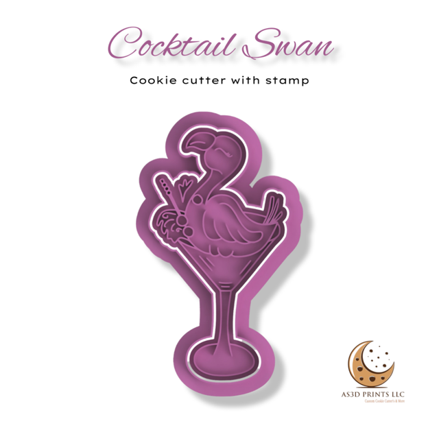 Cocktail Swan cookie cutter with stamp
