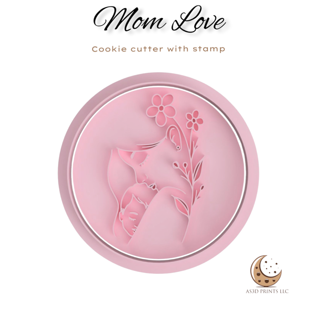 Mom Love cookie cutter with stamp