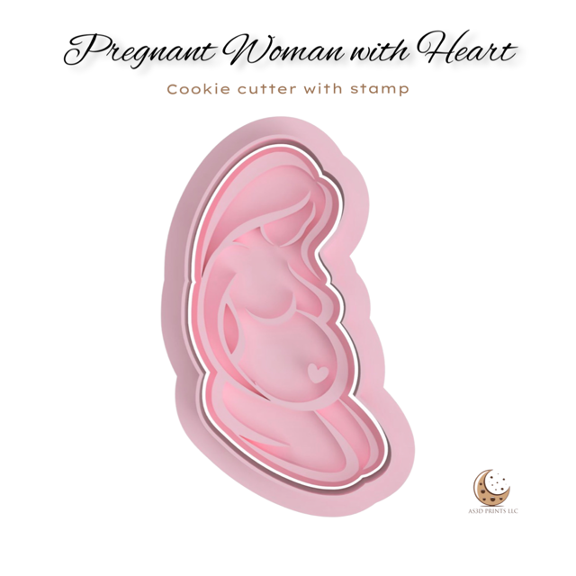 Pregnant Woman with Heart cookie cutter with stamp