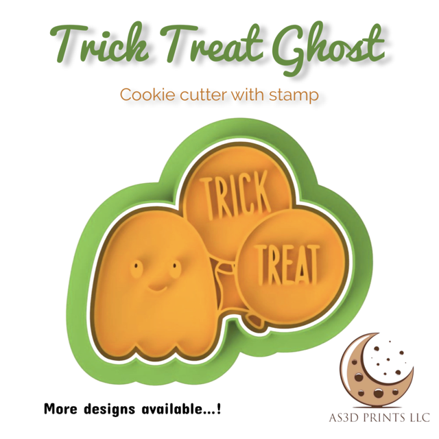Trick Treat Ghost cookie cutter with stamp