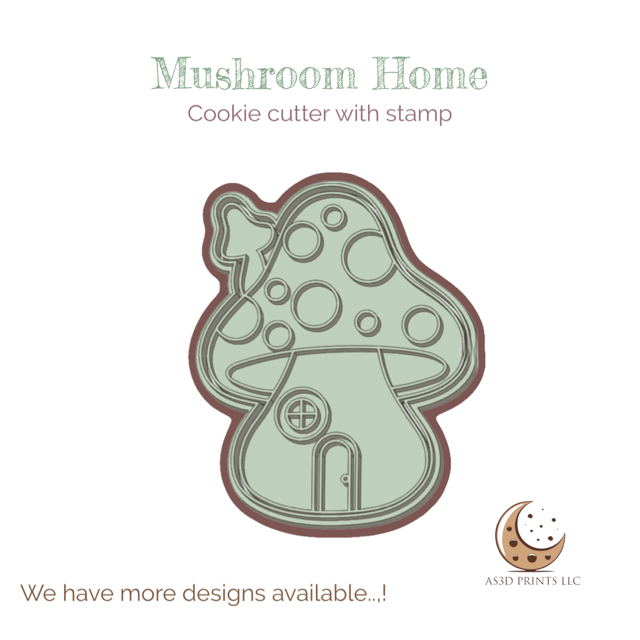 Mushroom Home cookie cutter with stamp