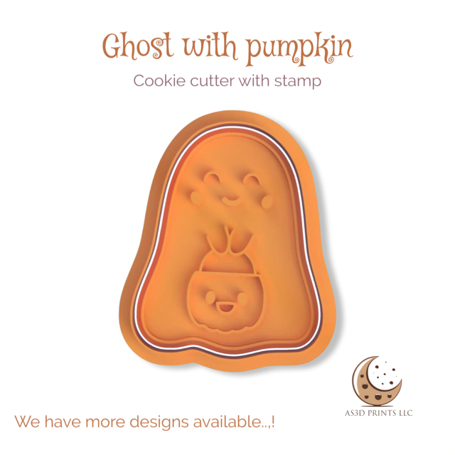 Ghost with Pumpkin cookie cutter with stamp
