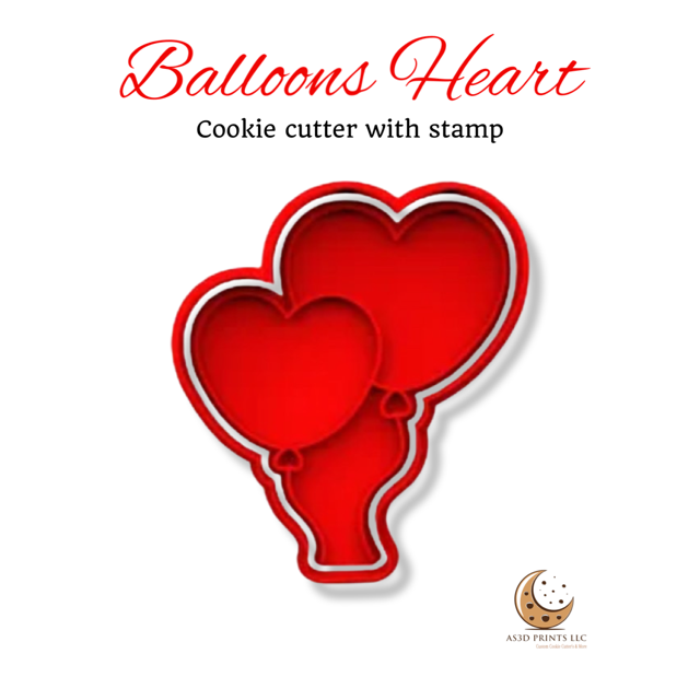 Ballons Heart cookie cutter with stamp