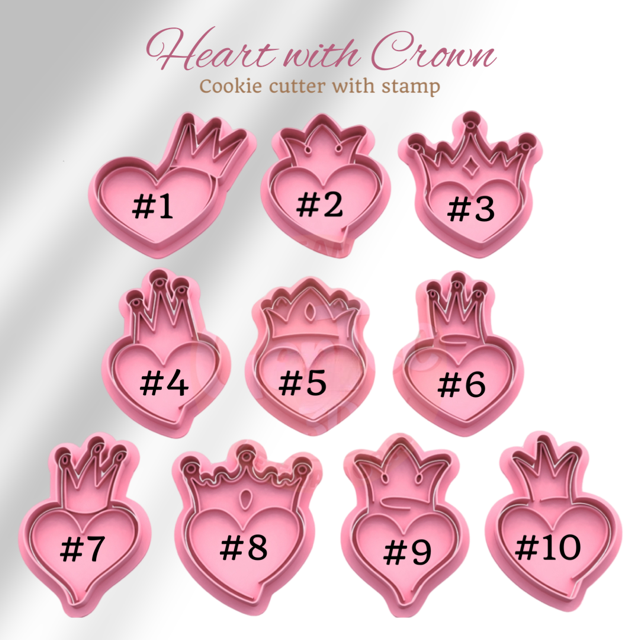 Heart with Crown cookie cutter with stamp