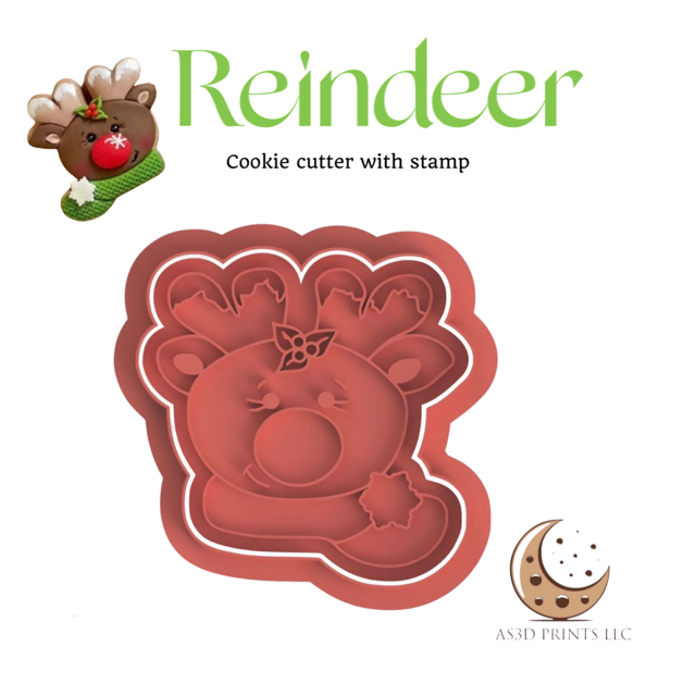 Reindeer cookie cutter with stamp