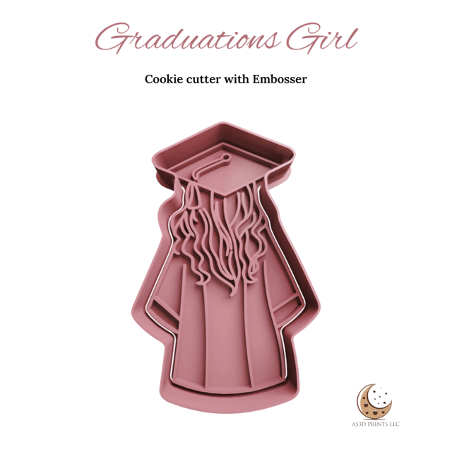 Graduation Girl cookie cutter with stamp