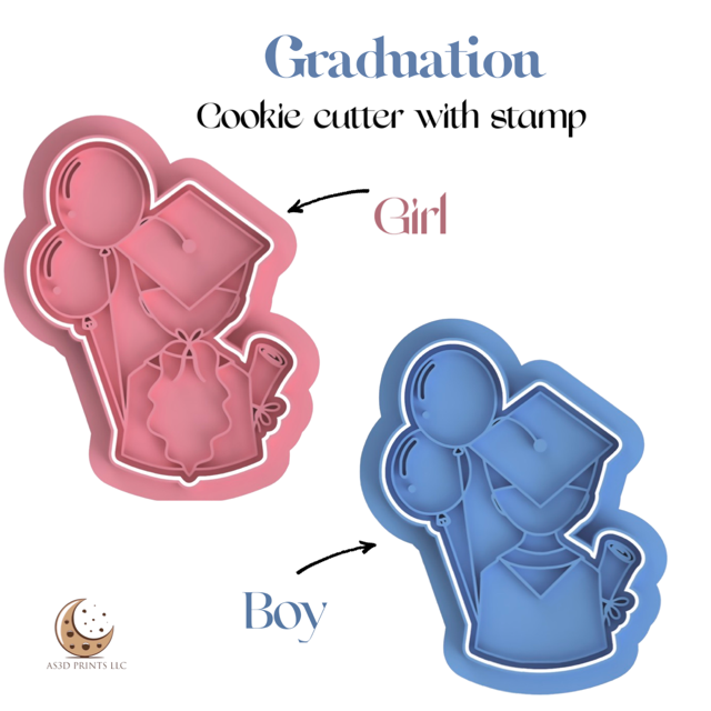 Graduation Boy and Girl cookie cutter with stamp