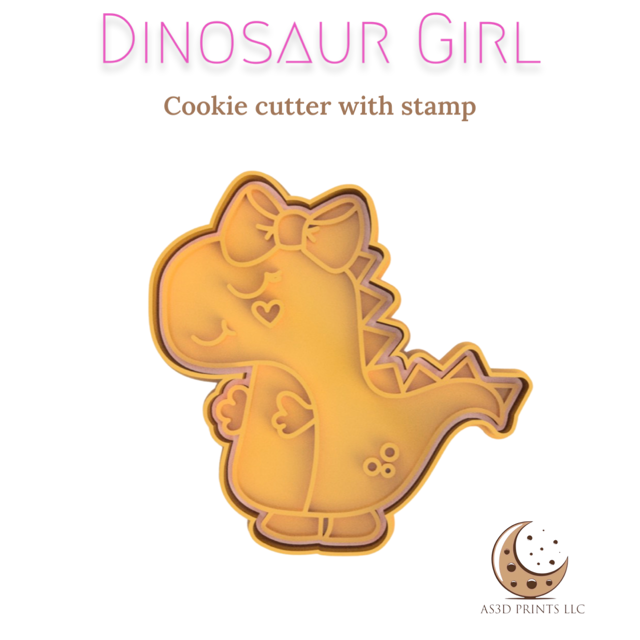 Dinosaur Girl cookie cutter with stamp