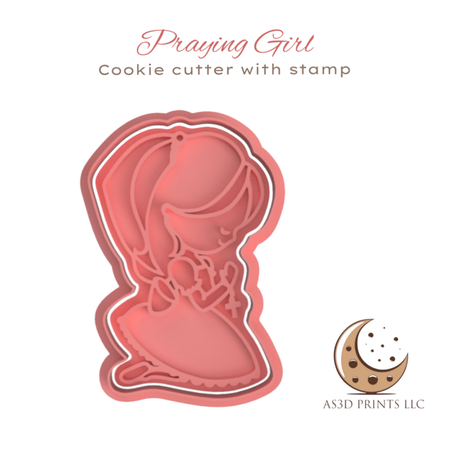 Praying Girl cookie cutter with stamp
