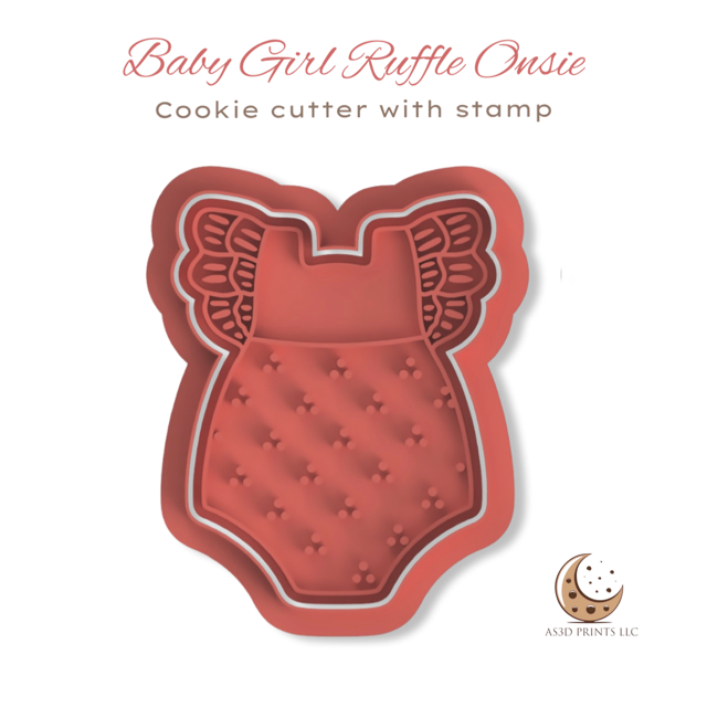 Baby Girl Ruffle Onesie cookie cutter with stamp