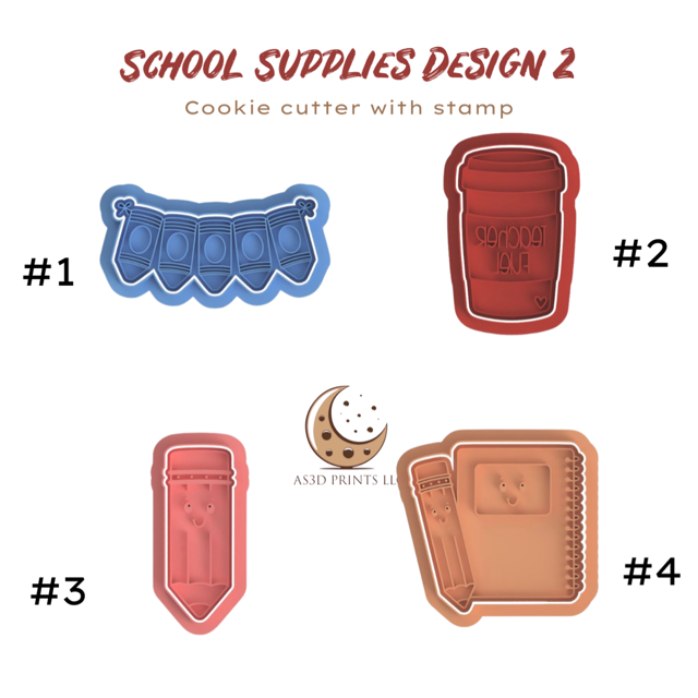 School Supplies design 2cookie cutter with stamp