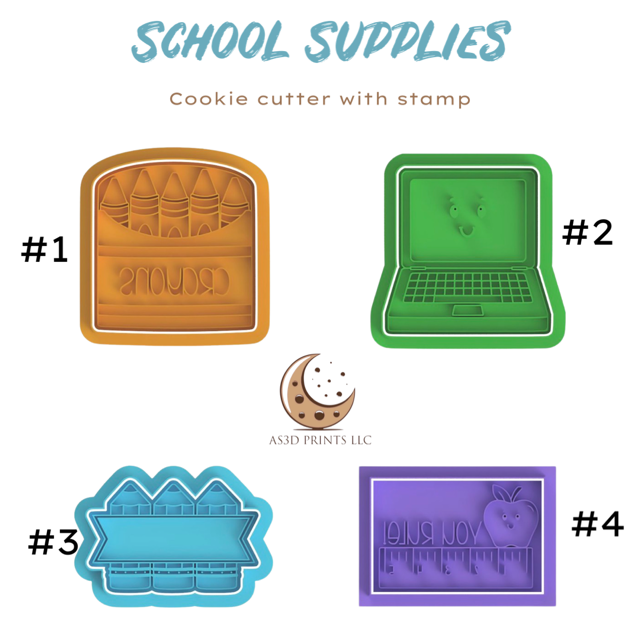 School Supplies cookie cutter with stamp