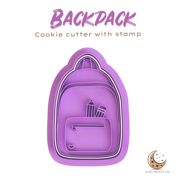 Backpack design #2 cookie cutter with stamp