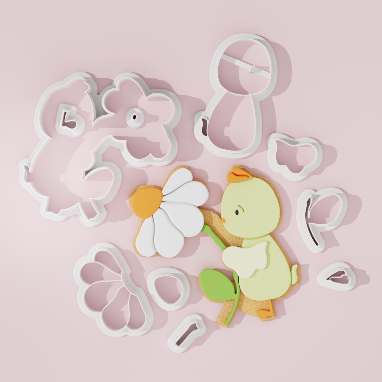 Easter Chick holding flower cutter fondant