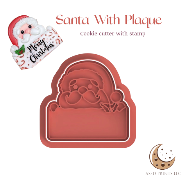 Santa with plaque cookie cutter with stamp