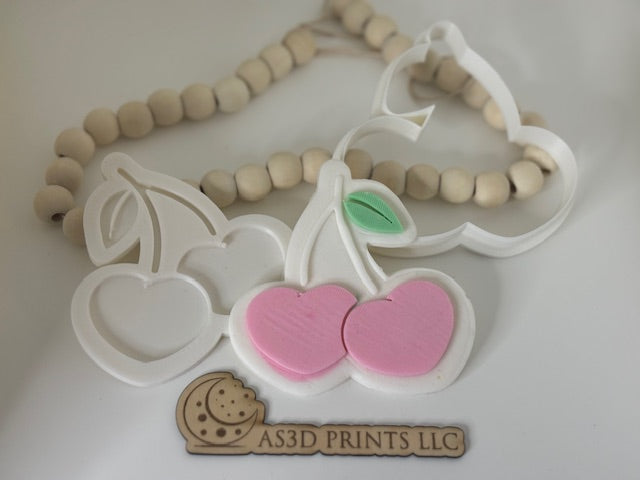 Cherry heart cookie cutter with stamp