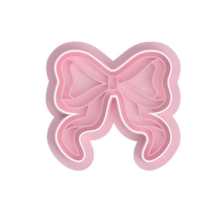 Coquette Bow design #2 cookie cutter with stamp