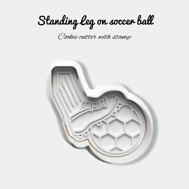 Standing leg on soccer ball cookie cutter with stamp