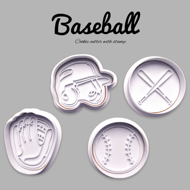 Baseball cookie cutter with stamp
