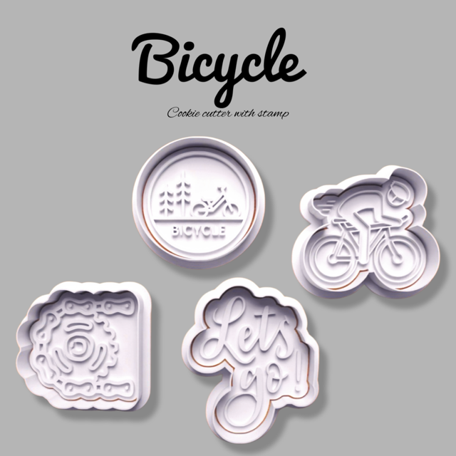 Bicycle cookie cutter with stamp