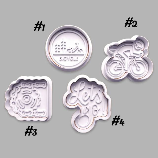 Bicycle cookie cutter with stamp