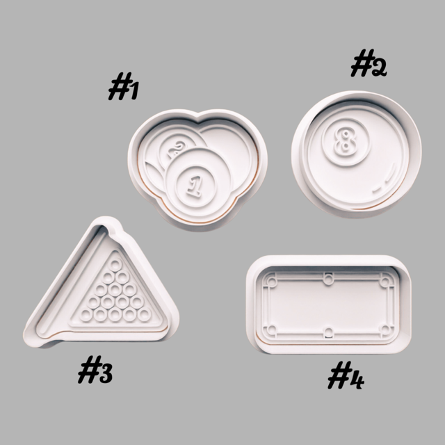 Pool Billiard cookie cutter with stamp