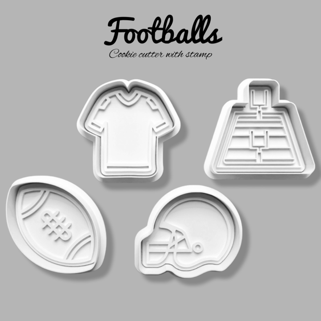 Footballs cookie cutter with stamp