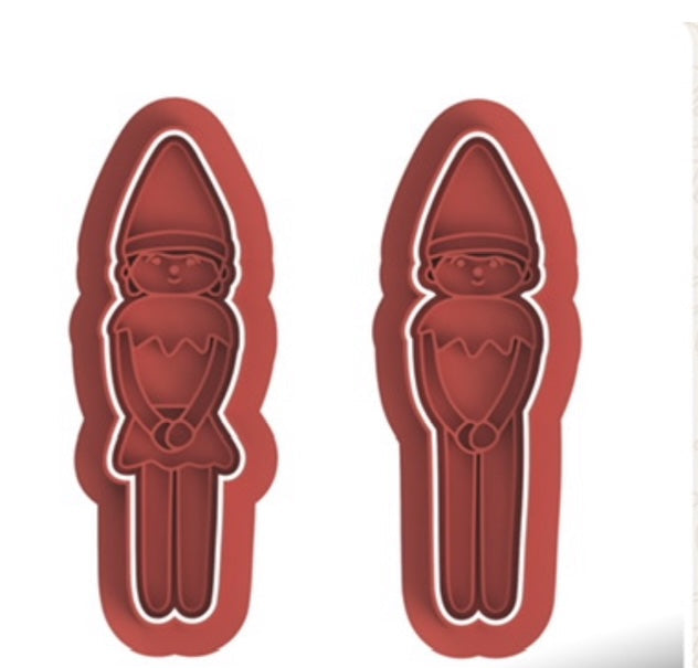 Elf Boy and Girl cookie cutter with stamp