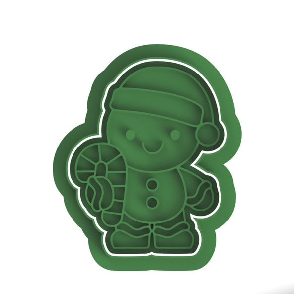 Snowman with candy cane cookie cutter with stamp