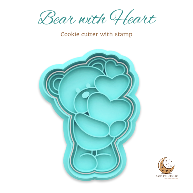 Bear with Heart cookie cutter with stamp