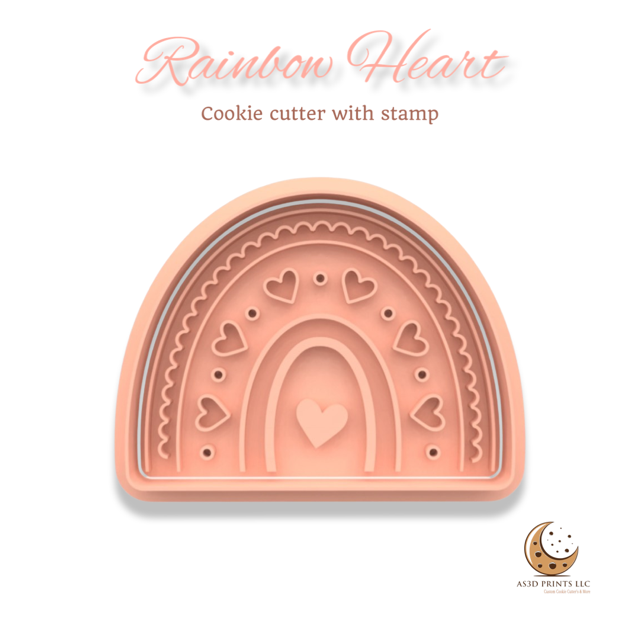 Rainbow Heart cookie cutter with stamp