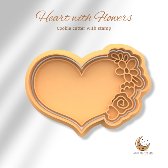 Heart with Flowers cookie cutter with stamp