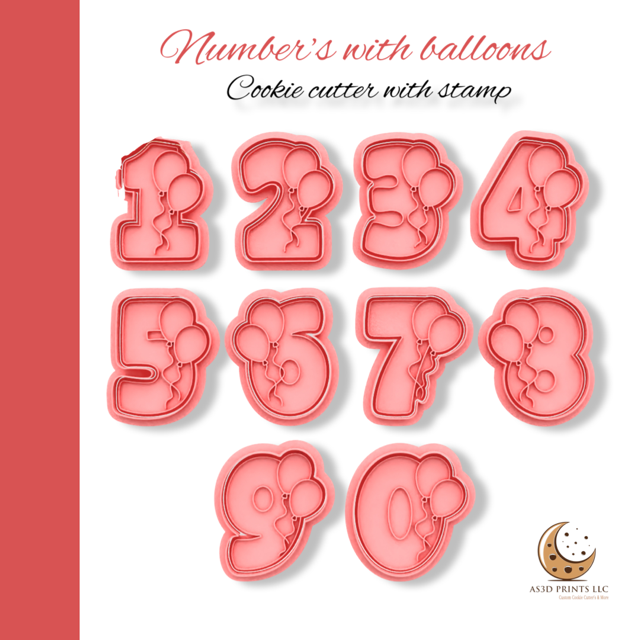 Numbers with Balloons cookie cutter with stamp