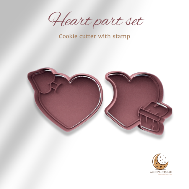Heart Part Set cookie cutter with stamp