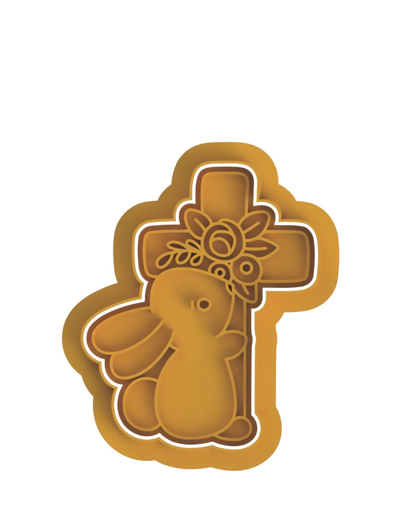 Bunny holding cross cookie cutter with stamp