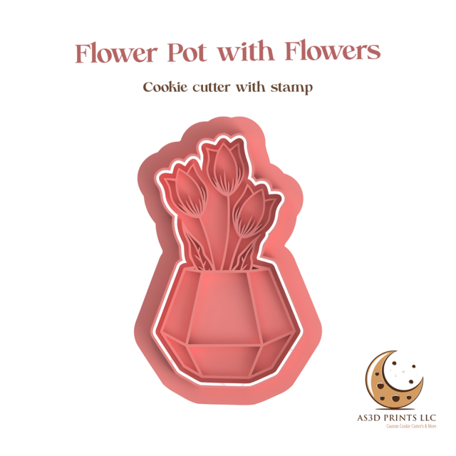 Flower pot with Flowers cookie cutter with stamp