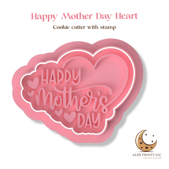 Happy Mother Day heart cookie cutter with stamp