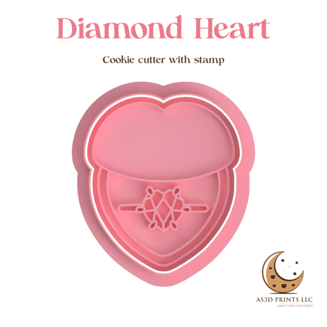 Diamond Heart cookie cutter with stamp