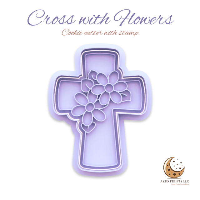 Cross with Flowers cookie cutter with stamp