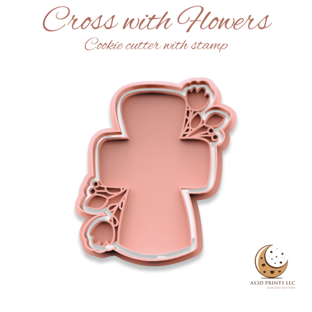 Cross with Flowers cookie cutter with stamp