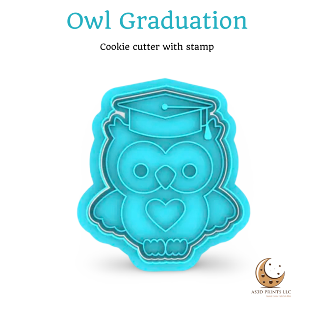 Owl graduation cookie cutter with stamp