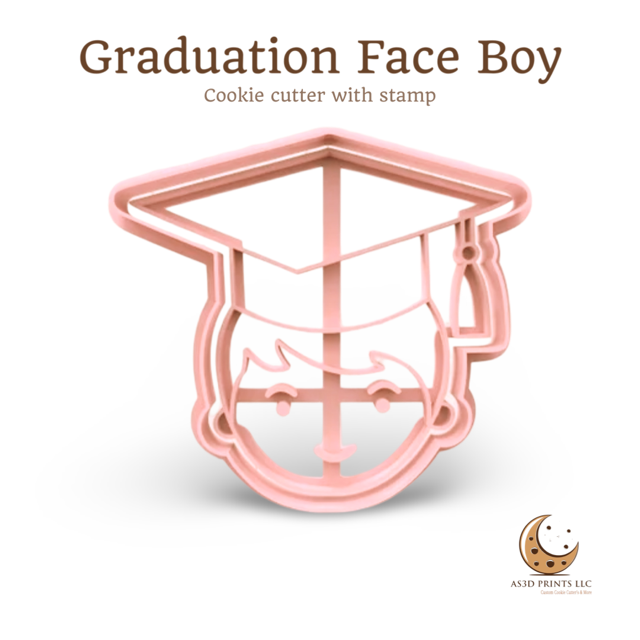 Graduation Face Boy cookie cutter with stamp