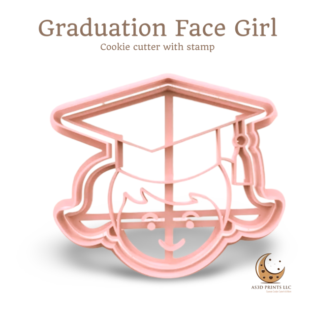 Graduation Face Girl cookie cutter with stamp